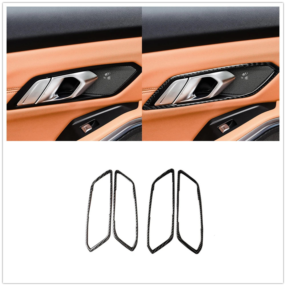 

4PCS Interior Door Handle Door Bowl Cover Trim For BMW 3 Series G20 G28 2019-2020 Carbon Fiber Look Socket Slot Frame Sticker