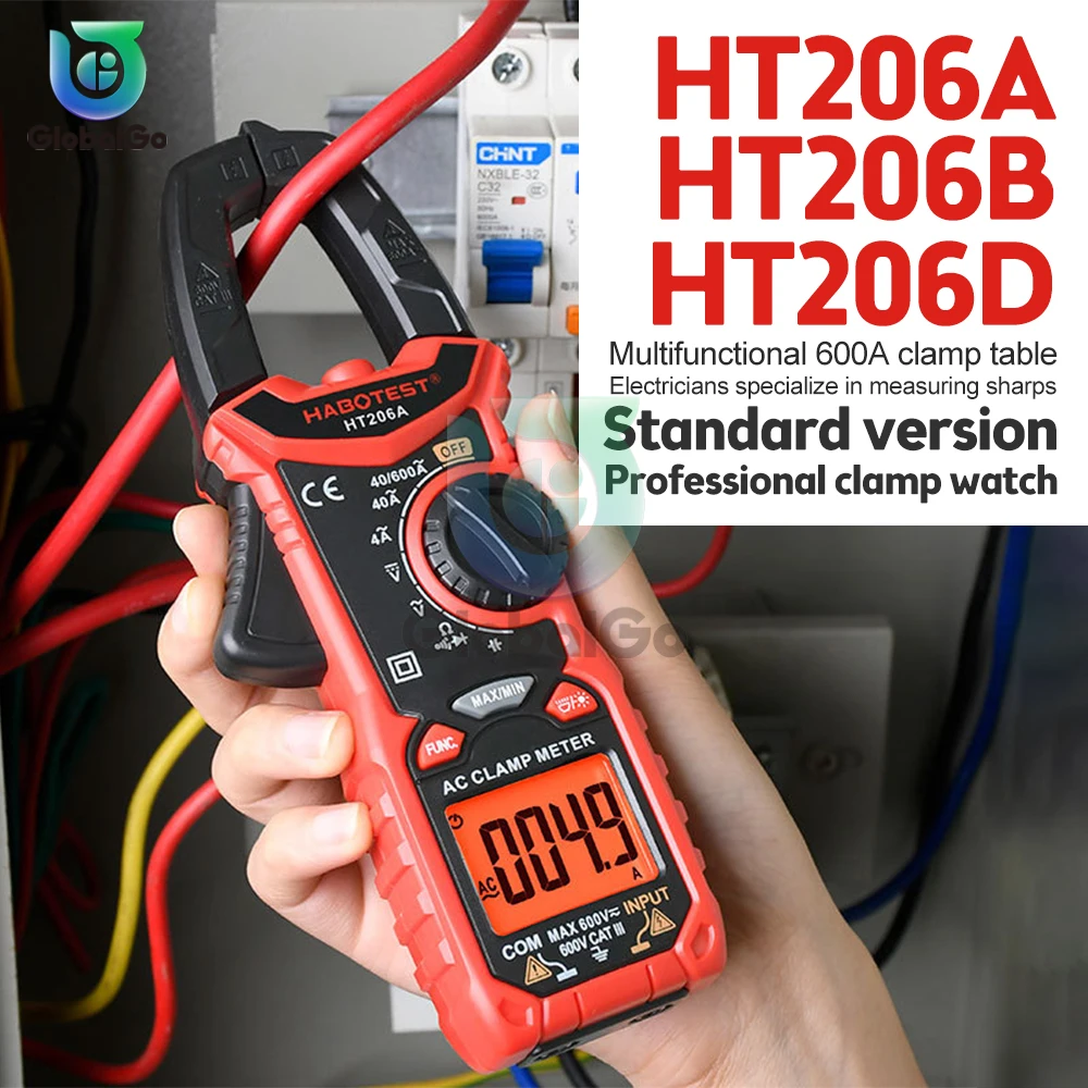 

HT206A HT206B HT206D 600A AC/DC Digital Clamp Meter for Measuring AC/DC VoltageNCV Temperature Clamp Multimeter