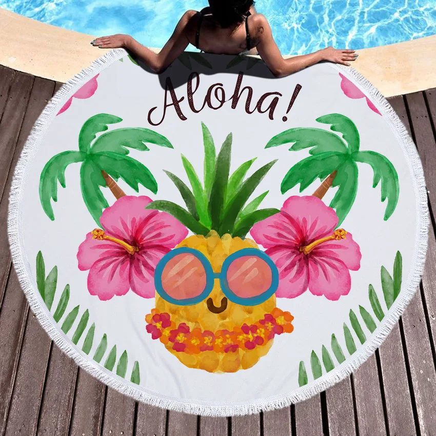 

Microfiber Round Beach Towel Thick Pineapple Shower Bath Towels Hawaii Summer Circle Yoga Mat Tassel Beach Towels Cleaning