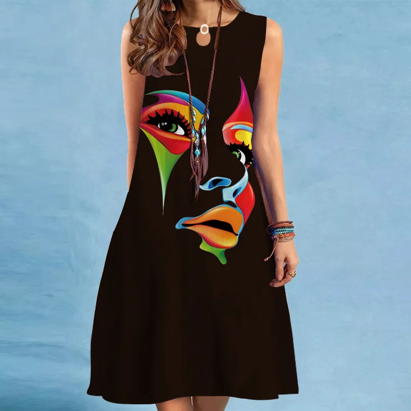 

2023 Europe and the United States summer Amazon ebay cross-border wish long swing loose sleeveless printed dress