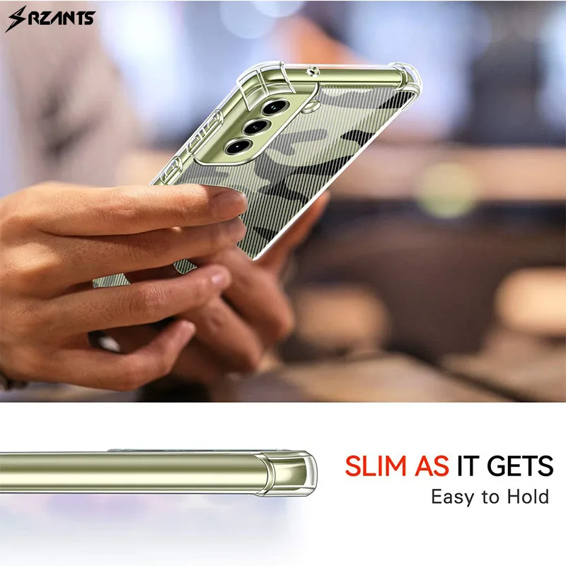 

Rzants case for Samsung Galaxy S21 FE Four Cornor Strong Shockproof Half Clear Camouflage Cover