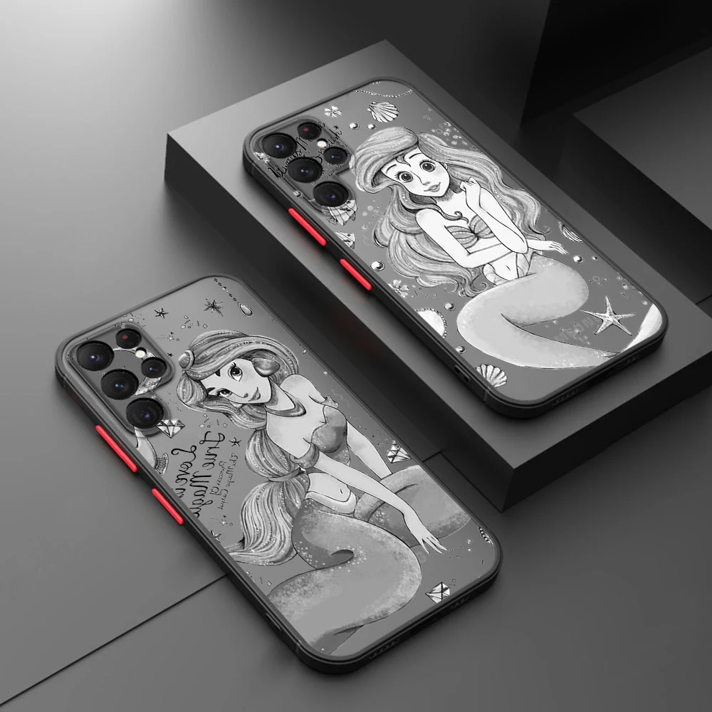 

Disney cute beautiful princess Phone Case For Samsung S22 S21 Ultra S20 FE S10E S10 Lite Plus Frosted Translucent Matte Cover