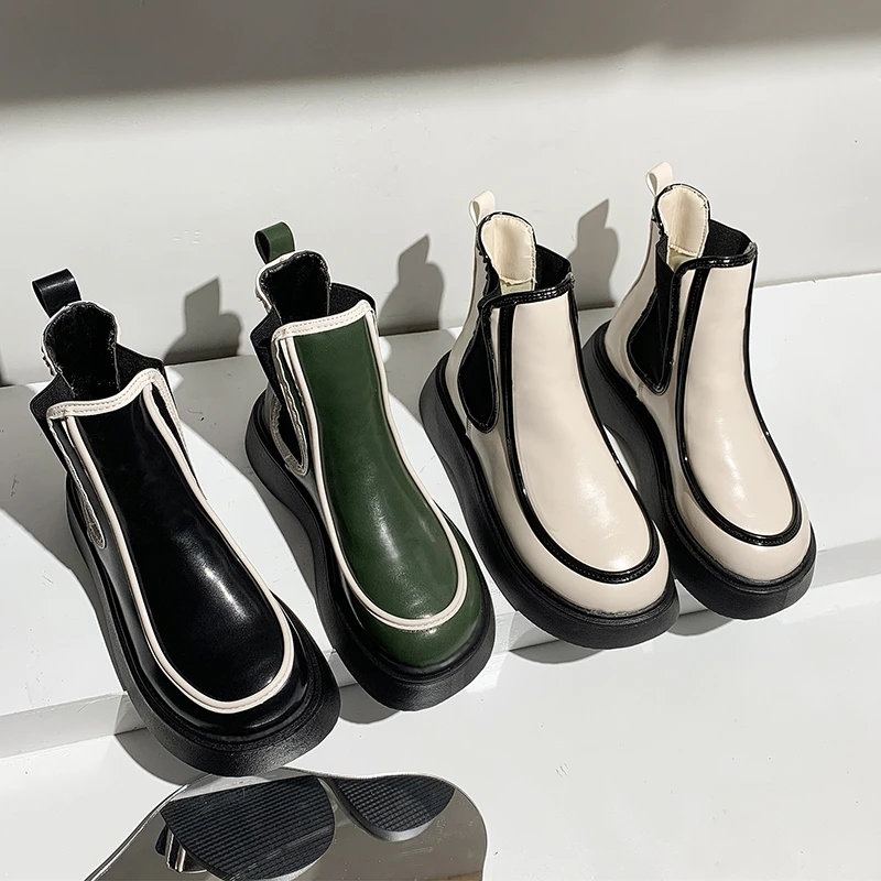 

Round Toe Womens Mid Calf Boots Shoes Boots-Women Chelsea 2022 Autumn Mid-Calf Rubber Rock Ladies Lolita Low Fabric Slip-On Fl