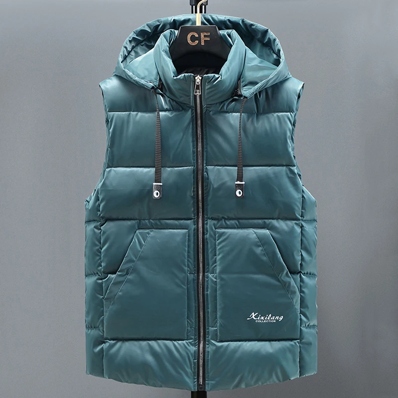 

Winter Cotton Padded Vest Men 2022 Casual Zipper Warm Stand Collar Sleeveless Jackets Hooded Autumn Men Waistcoat With Pockets