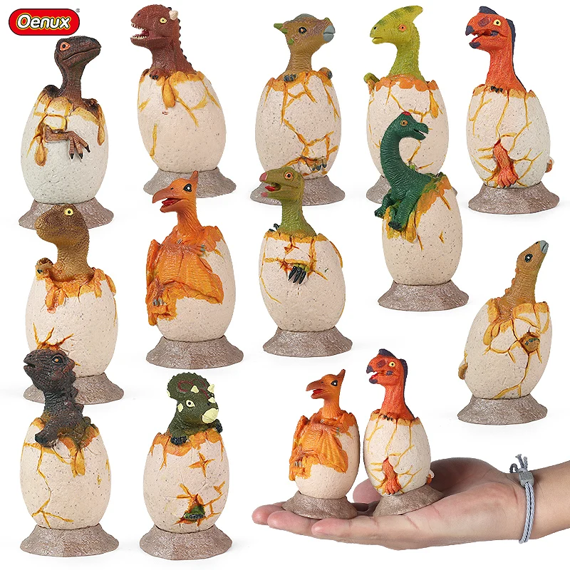 

Oenux Cute Jurassic Semi Hatching Egg Action Figures T-REX Dinossauro World Zoo Park Cartoon TPR Safety Education Model Kids Toy
