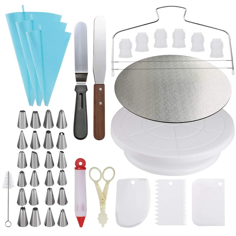

44Pcs/sets Turntable Set Tpu Decorating Bag Scraper Spatula Piping Mouth Kit Baking Set Cake Decorating Accessories Tools