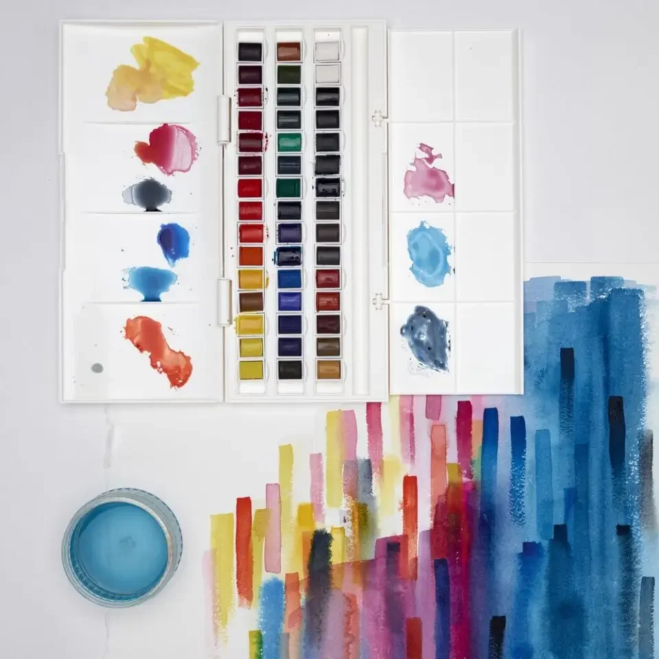 Фото Набор акварельных красок Winsor & Newton Cotman, студийный набор 45, полукастрюли с кистью для рисования, палитра художников, портативные принадлежности для рисования №4