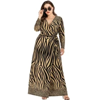 6xl plus size winter dress long sleeve women v neck striped leopard print casual maxi dresses belted split wrap