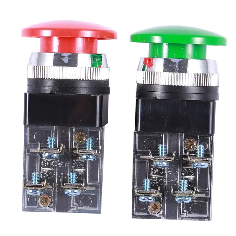 

2X Red Green AC 250V 6A DPST Momentary Mushroom Head Push Button Switch
