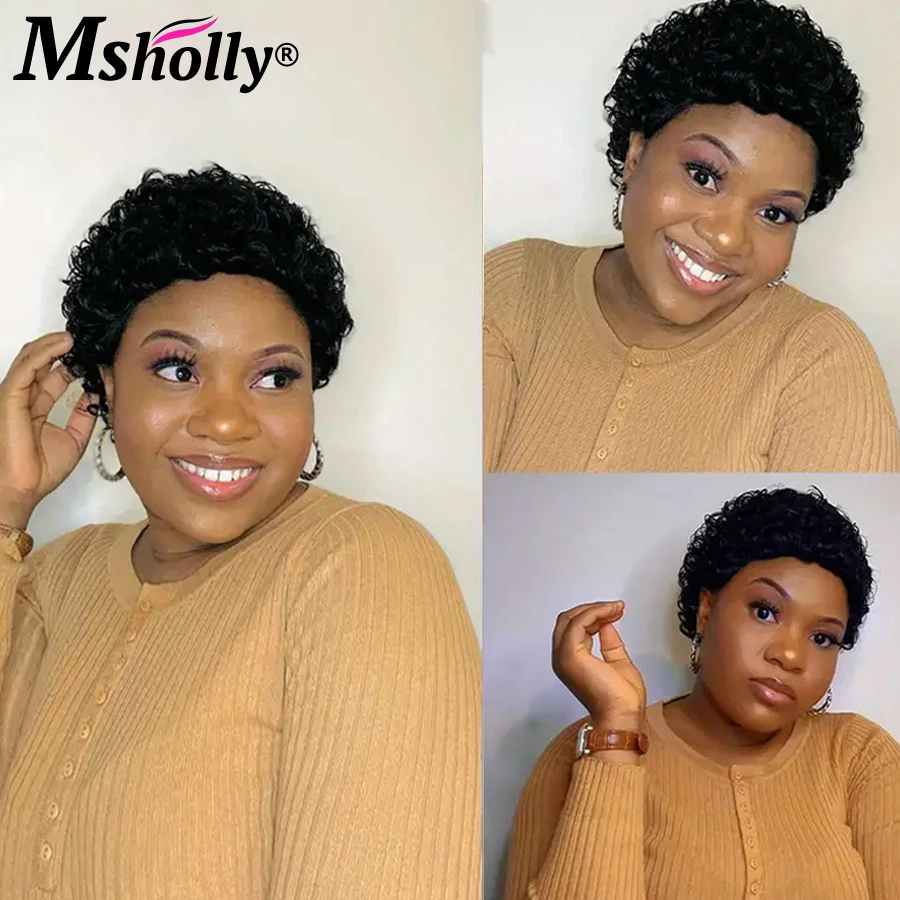 Кудрявый вьющийся парик короткий кудрявый из человеческих волос с челкой