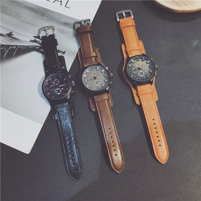 

Watch Men Large Dial Sport Watches Leather Strap Oversized Quartz Wrist Watch Army Military Clock Relogios Masculino Hot