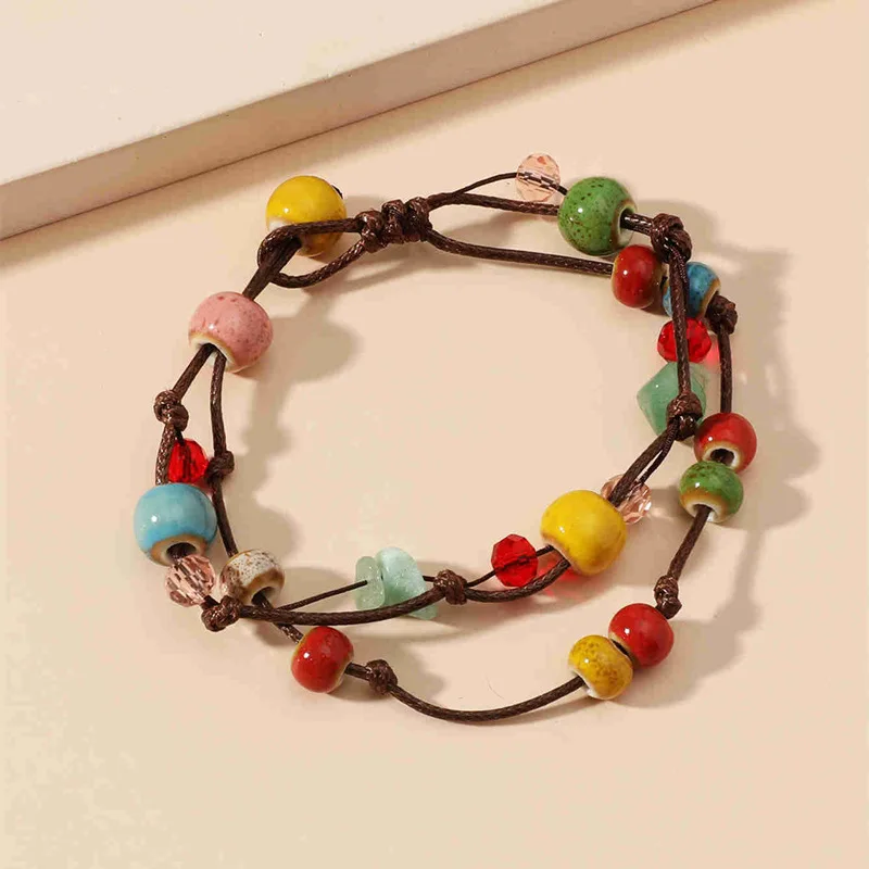 New Summer Spring Fashion Bracelet Handmade Beads Woven Ceramic Bracelets Vintage Ethnic Style Bracelet Women Girl Jewelry Gifts
