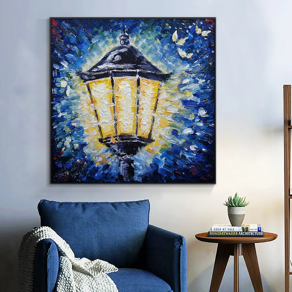 

Blue Painting Street Lamp Light Oil Painting No Framed Hand Painted On Canvas Decorative Wall Art Pictures For Home Decor
