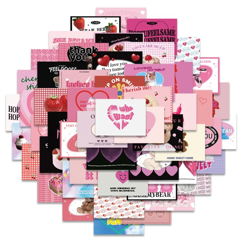 

10/30/53pcs Vintage Pink Egirl Charm Y2K Stickers Aesthetic 90s for Scrapbooking Laptop Phone Luggage Waterproof Sticker Decal