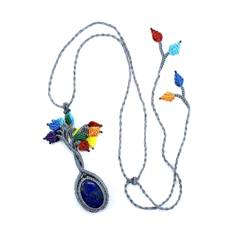 

Natural Stone Necklace Tree Of Life 7 Chakras Crystal Charm Healing Handmake Weaving Rope Chain Necklace For Women Jewelry