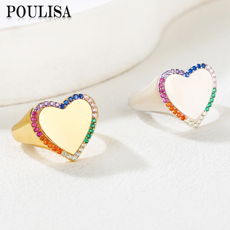 

Poulisa Gold Color Cubic Zirconia Rings for Women Girls Sweet Romantic Cute Heart Finger Ring Jewelry Gifts Party Birthday