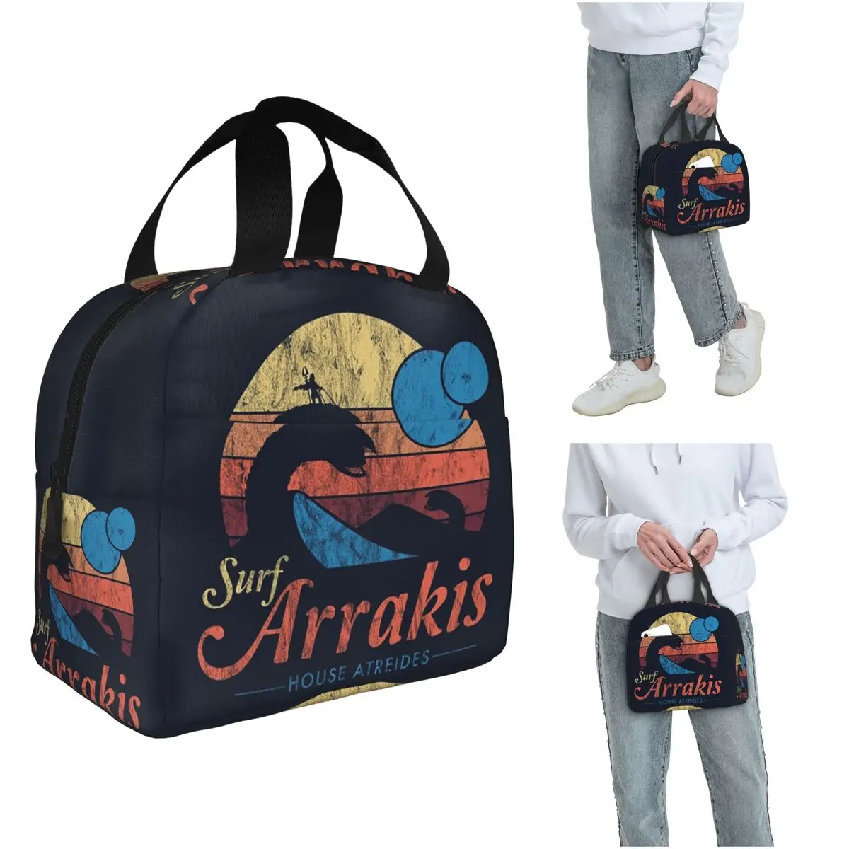 Фото Термосумка для обедов Visit Arrakis Distressed Surf Dune Sci Fi, изолированная, для женщин и детей, портативная, для еды, термосумка-тоут №1