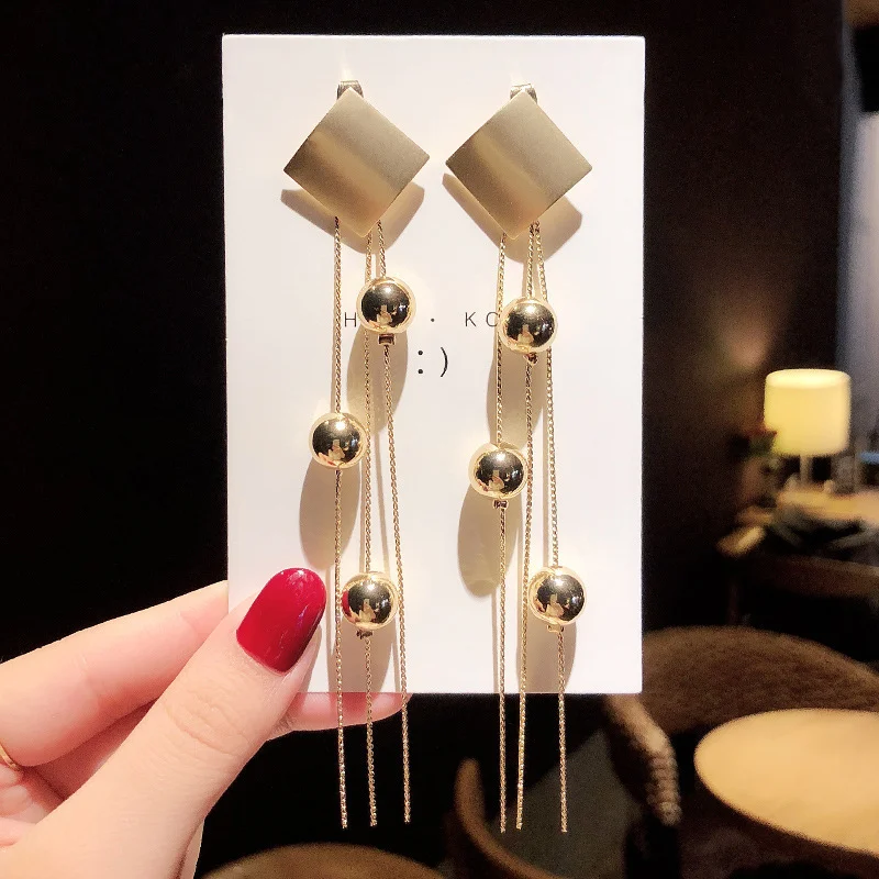 

2022 New Crystal Pearl Tassel Earrings Female Long Paragraph Geometric Pendant Earrings Wedding Fashion Jewelry Jewelry Gifts