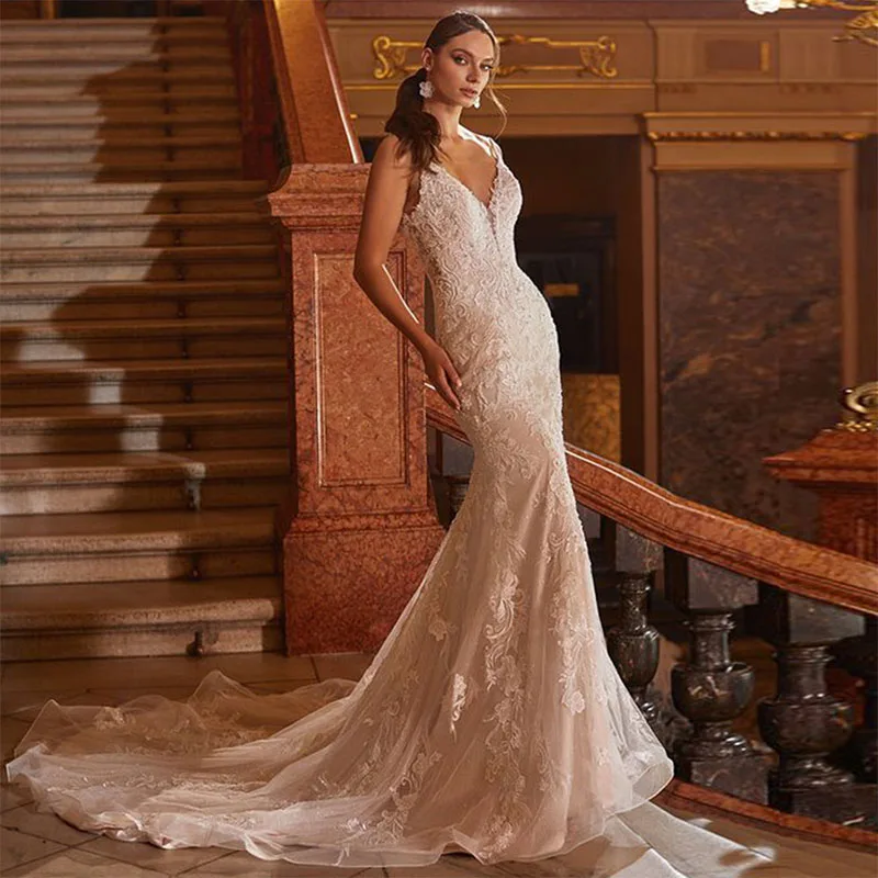 

VIKTORIA Luxury Wedding Dress Elegant Multi-layer Lotus Leaf Yarn V-neck Beading Bridal Gowns Crystal Lace Up White Custom Made