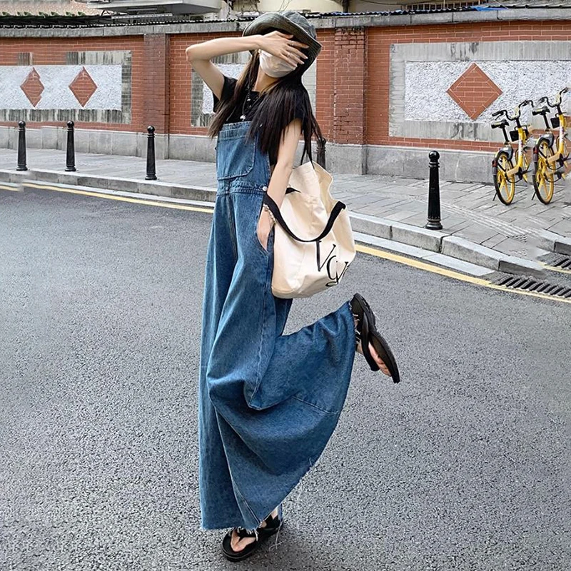 

Платье женское джинсовое длинное свободного покроя, уличная одежда из денима в винтажном стиле, на тонких бретельках, с бахромой