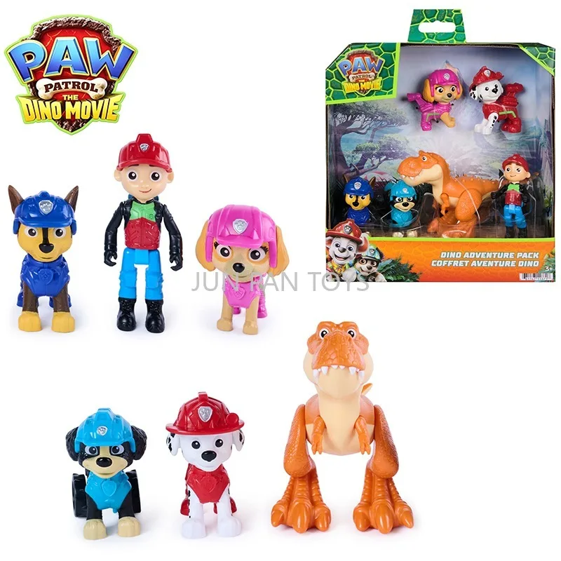 Фото Оригинальный набор PAW Patrol The Dino Movie Adventure Pack: Райдер, Чейз, Маршалл, Скай, Рекс, Тимми. Многосуставная игрушка-динозавр. Подарок. №1