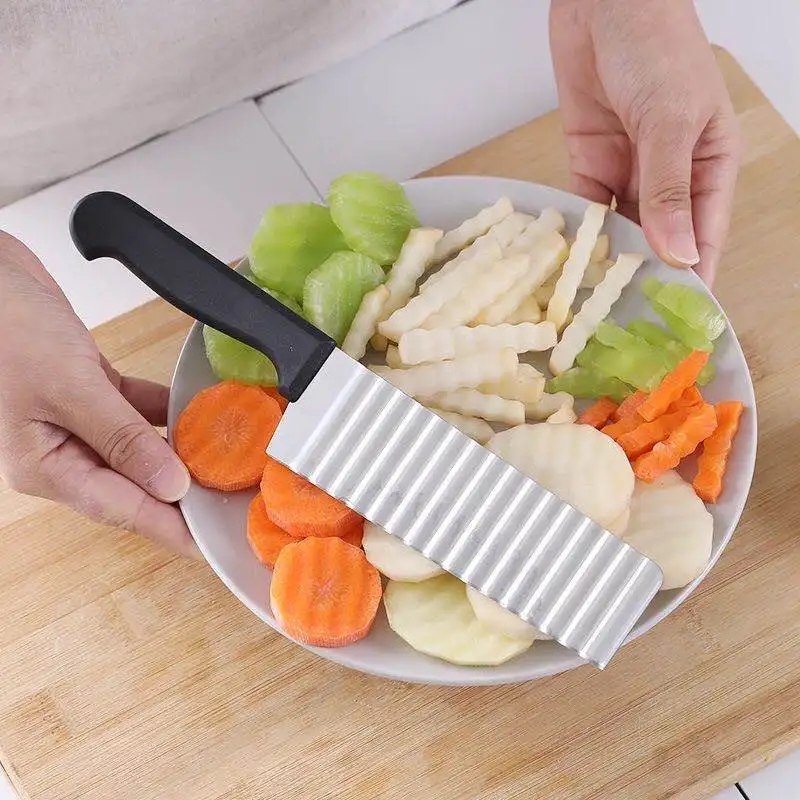 

Vegetable Potato Carrot Wavy Cutter Potato Chips Stainless Steel Corrugated Wave Knife Kitchen Wrinkled French Fries Tool