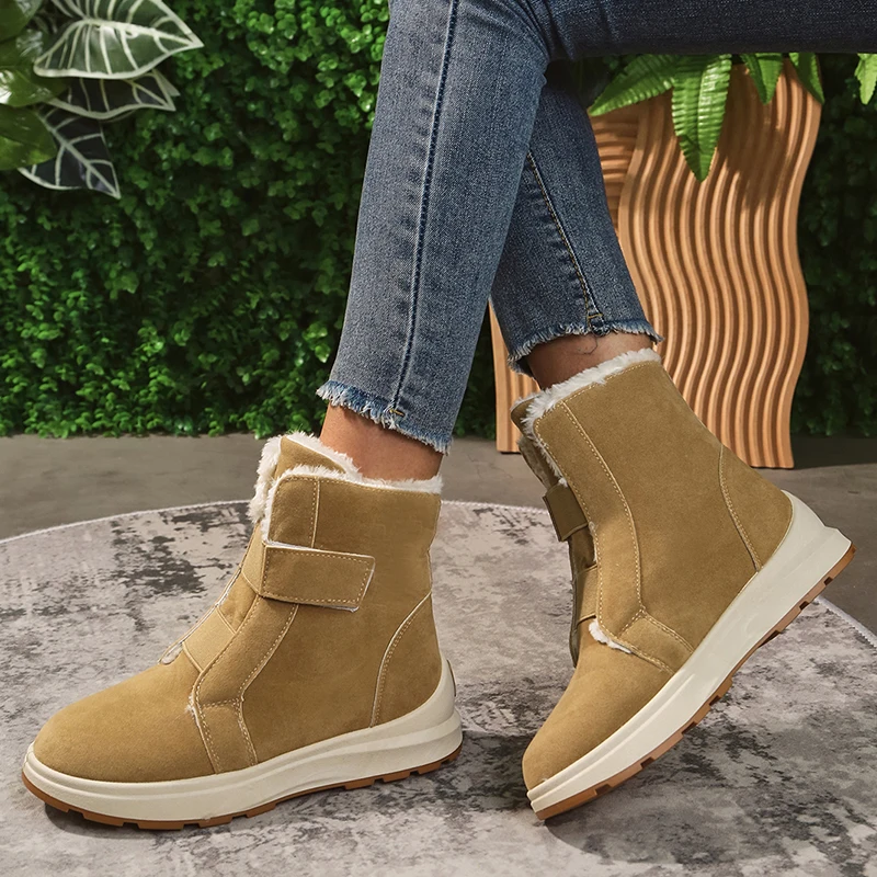 

Women Warm Thick Plush Ankle Boots Plus Size 43 Hook Loop Faux Suede Snow Boots Woman 2023 Winter Non-Slip Platform Cotton Shoes