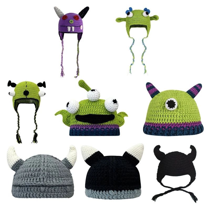 

Adult's Cartoon Monster Shape Knitted Hats All-match Hat Warmer Knitted Cosplay Winter Holiday Gifts for Unisex