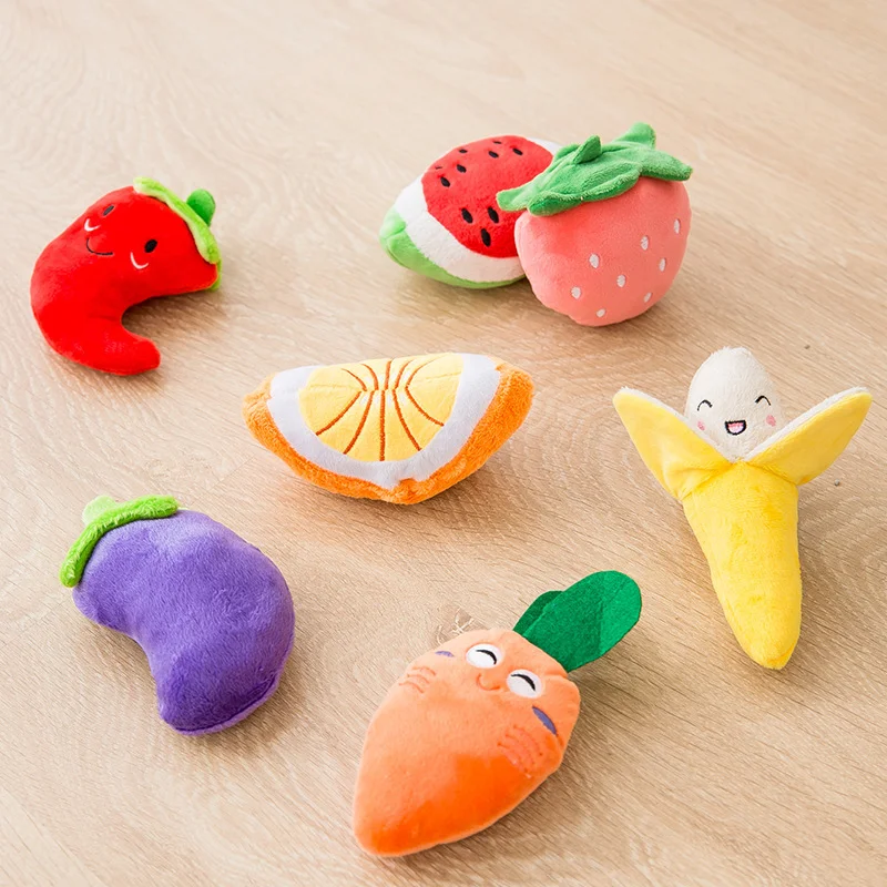 

Pet Dog Toys Plush Squeaky Toy Bite-Resistant Clean Dog Chew Toys Puppy Training Toy Soft Vegetable Fruit Pets Dogs Accessories