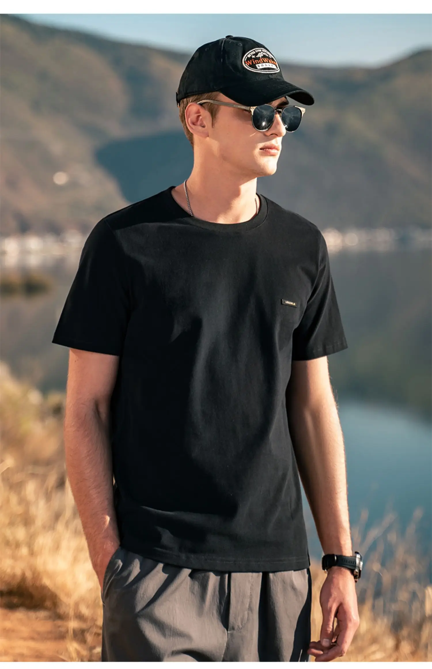 

Y1165 new simple pure color full-weight cotton men's short-sleeved T-shirt