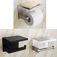 Wall Mount Toilet Paper Holder With Mobile Phone Placement Bathroom Tissue Stainless Steel  No Punching Roll Paper Accessory