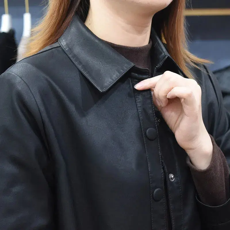 Vintage Short Leather Jacket Women Korean Fashion Motorcycle Ladies PU Leather Jacket 2022 Spring And Autumn Black Jacket 6XL