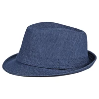 retro denim fedora hat for women men jazz hat cotton male gentleman derby trilby caps adult classic panama blue hat dropshipping