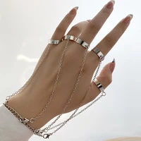 hip hop punk silver color tassel chain integrated rings for women fashion metal adjustable open finger rings set jewelry gift