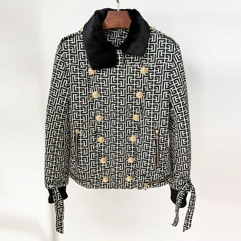 

Новинка 2022, дизайнерская модная Женская Стеганая куртка с меховым воротником и пуговицами в виде льва, оптовая продажа