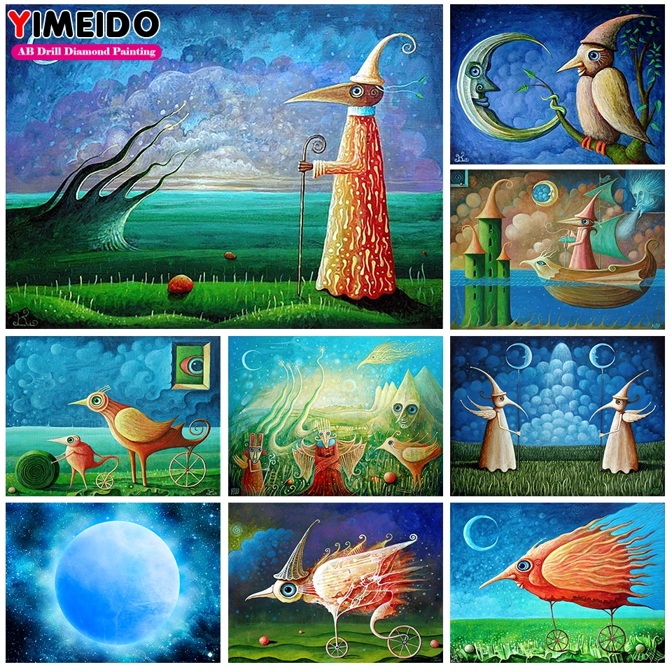 

YIMEIDO Diy 5D AB Diamond Painting Abstract Cartoon Full Drill Diamond Embroidery Diamond Bird Cross Stitch Art Home Decor Gift