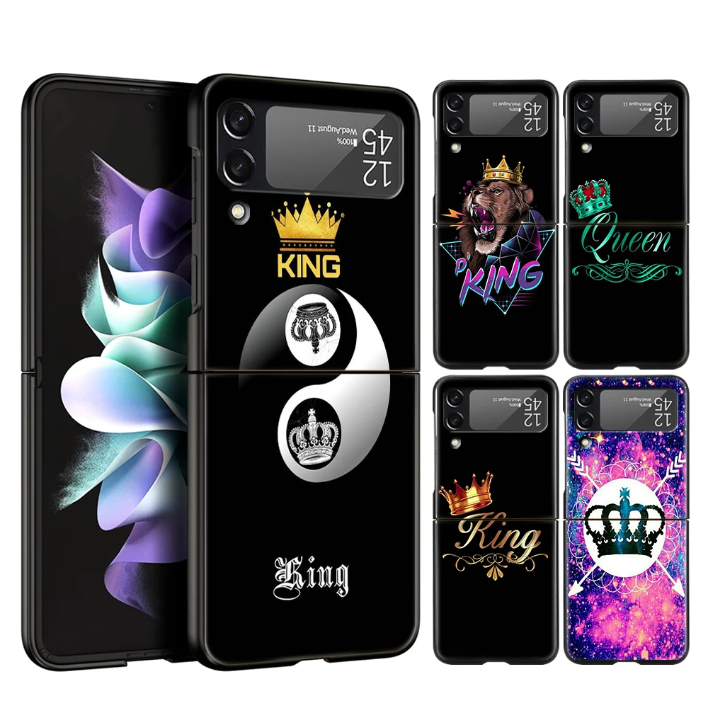 

Crown King And Queen Hard PC Phone Case For Samsung Galaxy Z Flip 4 Black ShockProof Cover for Samsung Z Flip 3 6.7 Inch Shell