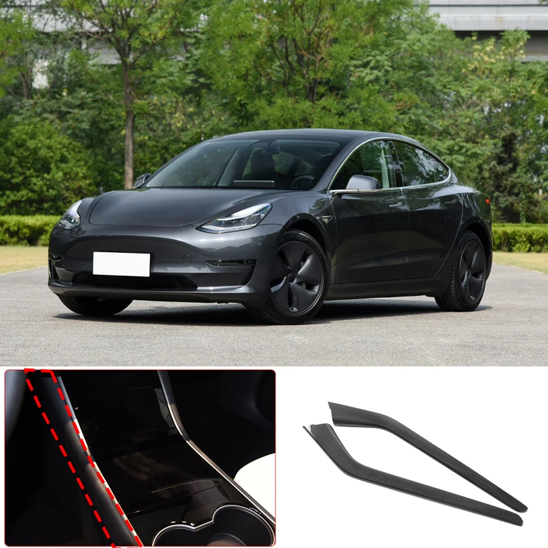 

Настоящее углеродное волокно для Tesla Model 3 2017-2020, автомобильная центральная консоль, Боковая Отделка, полоса, наклейка, автомобильные аксессуары
