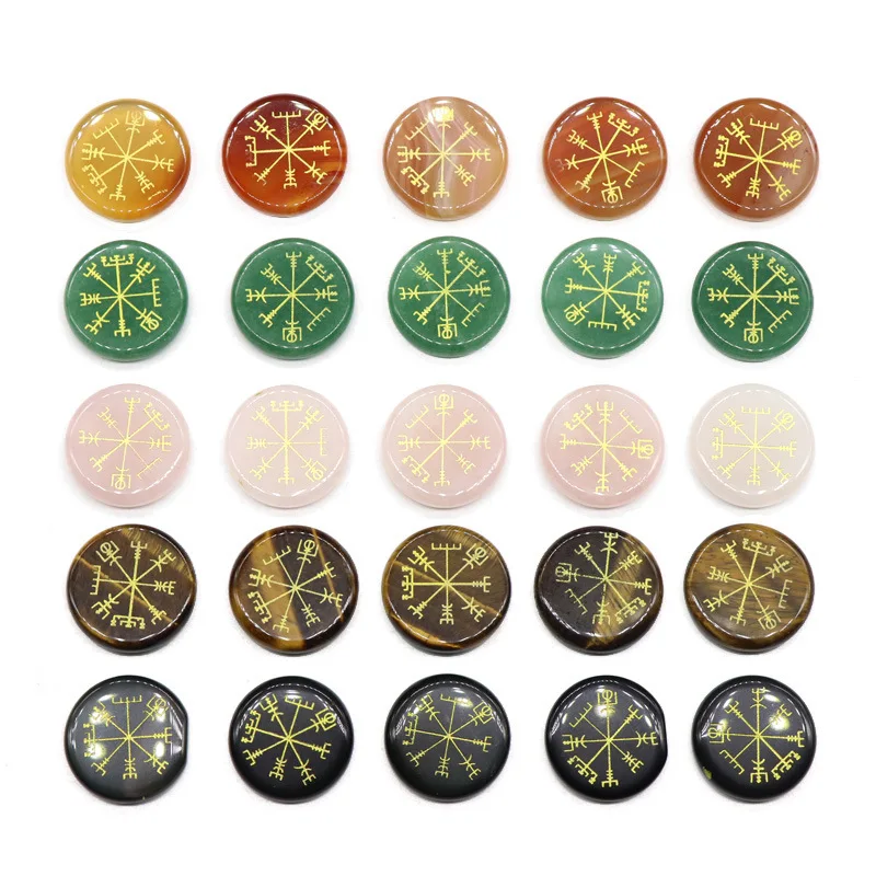 

5PCS Viking Rune Vegvisir Crystal Stone Natural Agate Quartz Chakra Energy Reiki Healing Meditation Collection Gifts with Bag