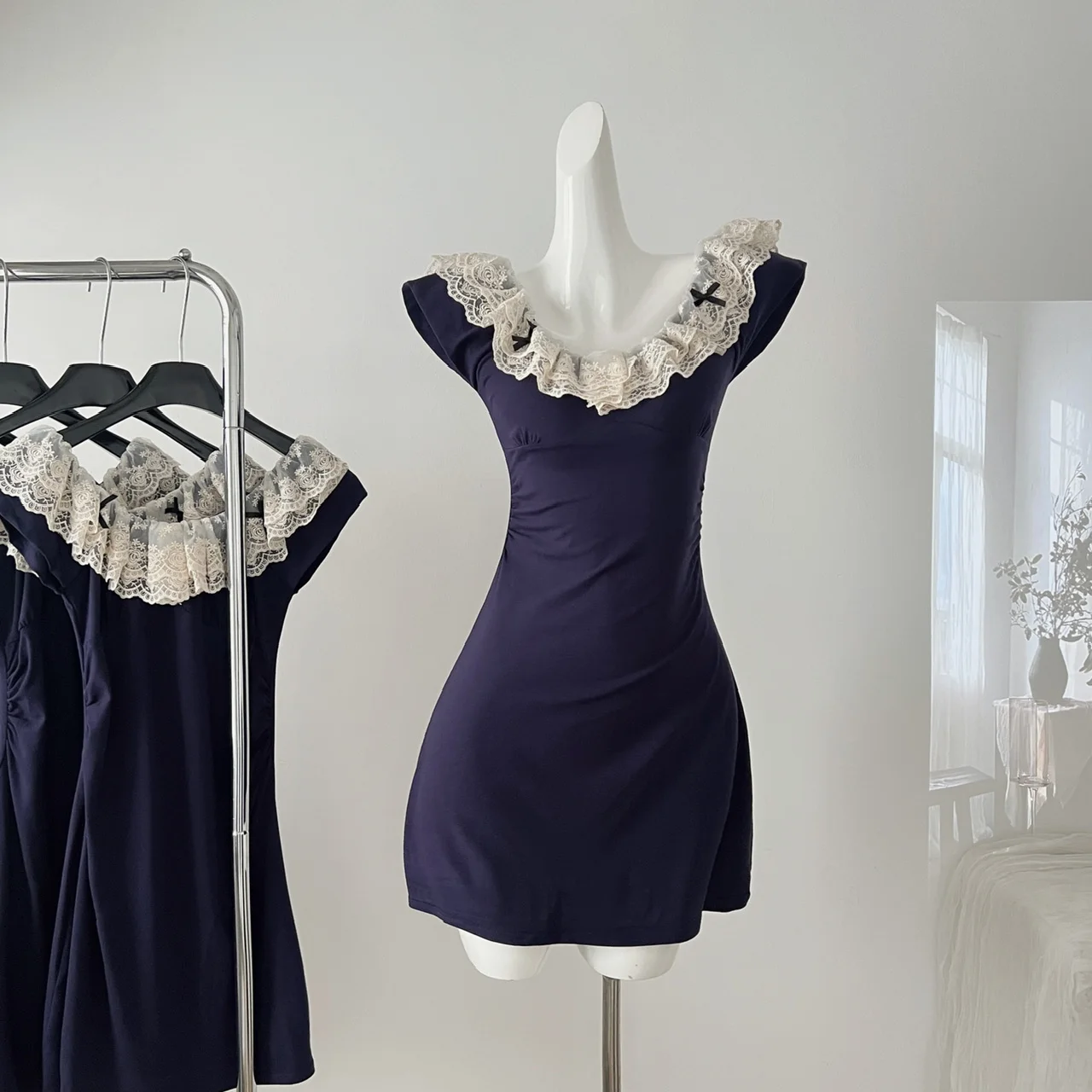 Женское Кружевное облегающее мини-платье темно-синее винтажное платье без