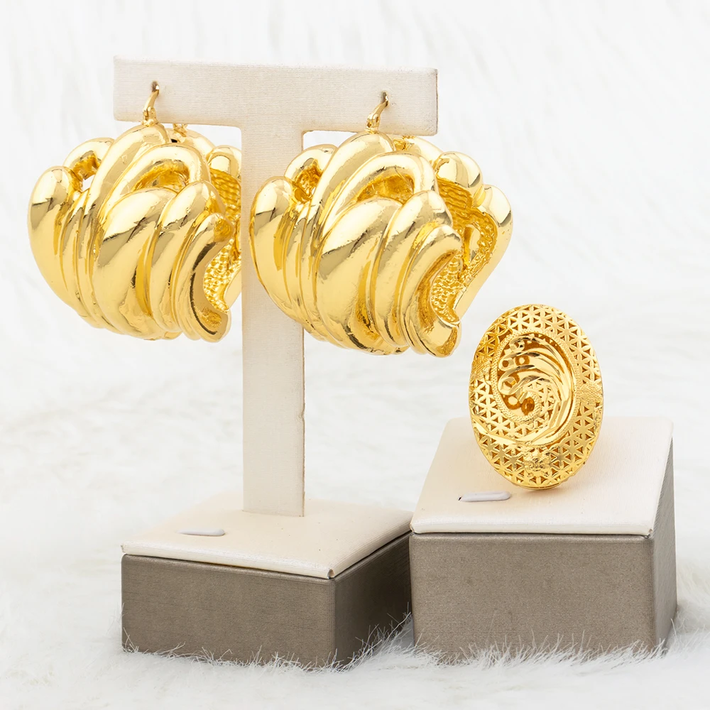 

Arab Oversized Hoop Earrings Ring for Women Dubai Gold Color Dangle Large Earrings Statement African Luxury Bride Jewelry Gift