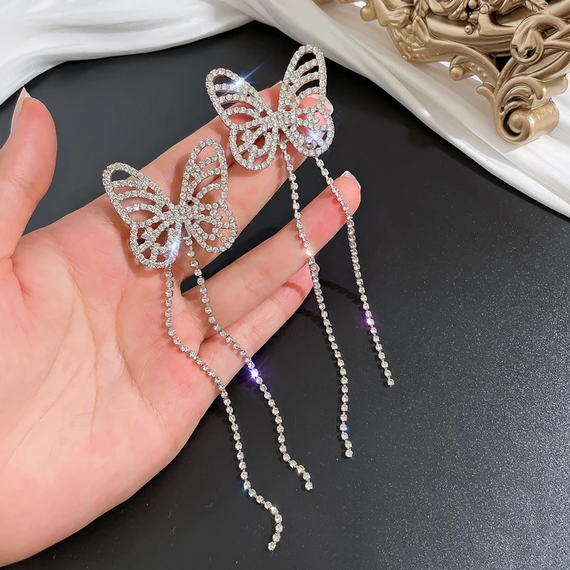 

NEW 2022 Korean Fashion Design Exaggerated Long Cutout Butterfly Tassel Earrings For Women Temperament Earrings Jewerly Party