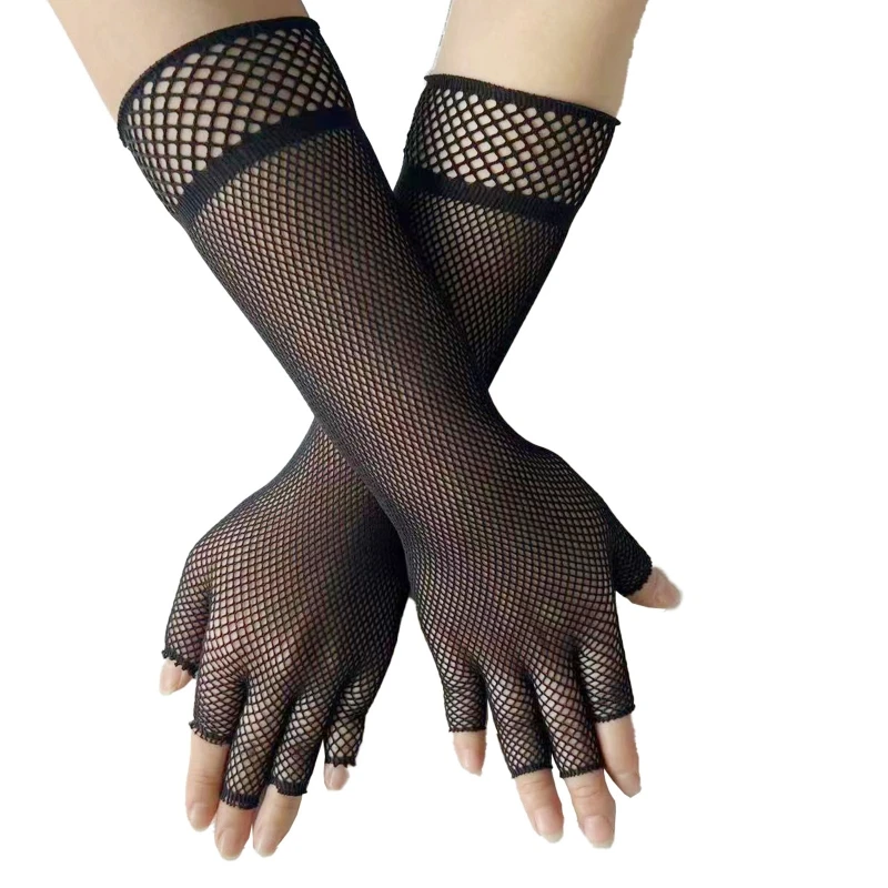 

Women Hollow out Gloves Summer Carnival Party Mittens Sheer Mesh with Half Finger Gloves Anti-uv Cycling Costume Drop Shipping