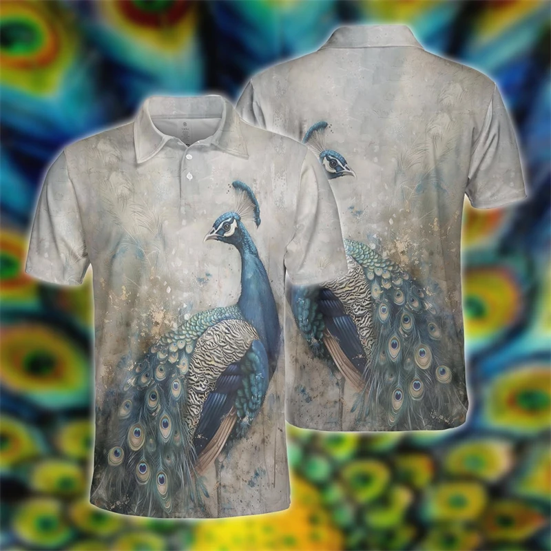 Рубашка-поло унисекс с 3D-принтом павлина Ослепительная