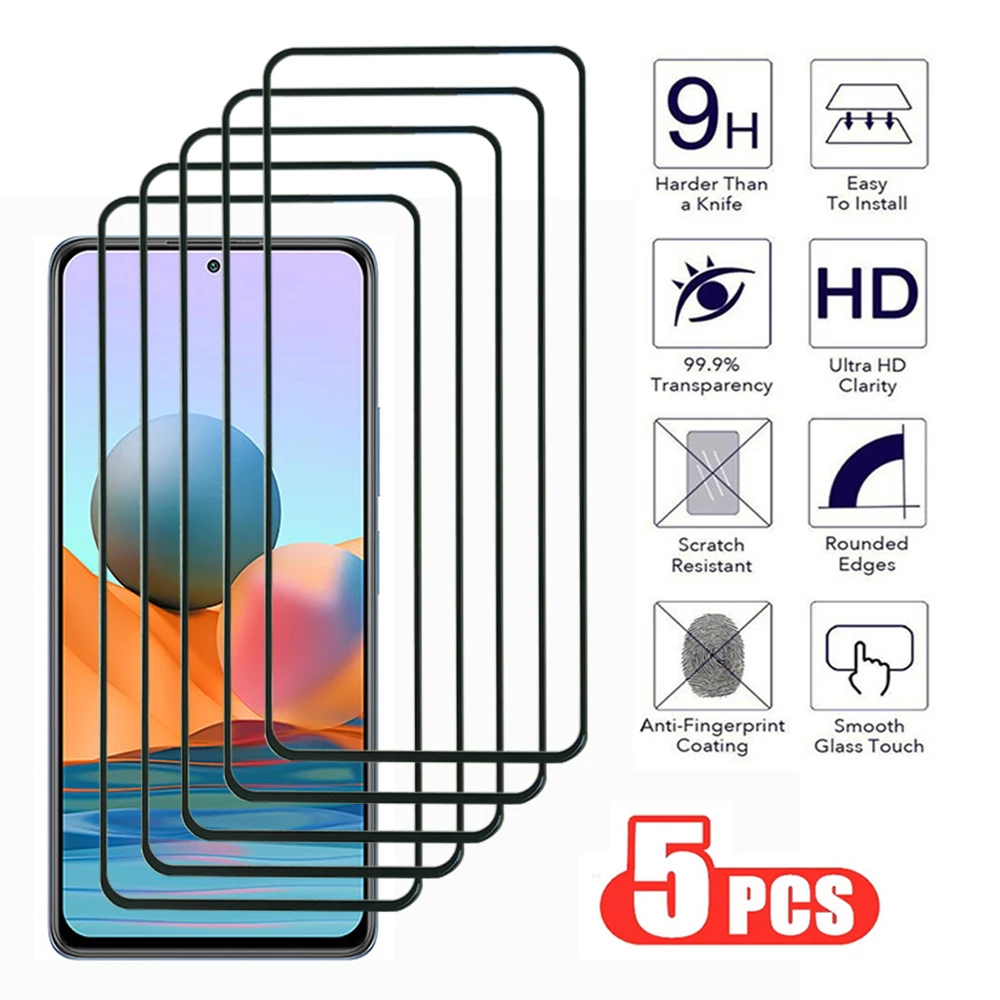 5 шт. твердость 9H для Xiaomi Redmi Note 10 lite Pro Max 4G 5G Защитная пленка из закаленного стекла