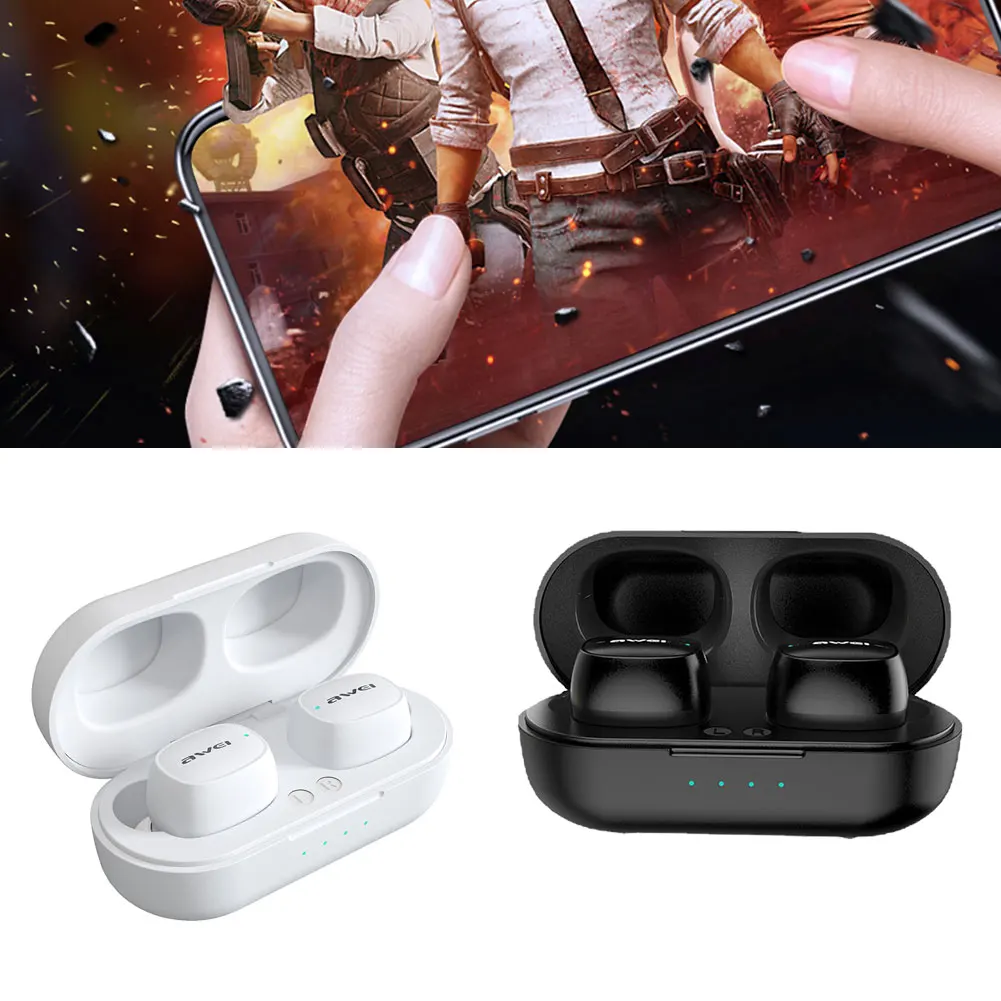

Awei T13 Bluetooth 5,0 гарнитура с шумоподавлением и микрофоном с зарядным боксом водонепроницаемая Спортивная гарнитура с микрофоном шумоподавлен...