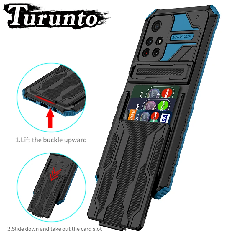 

For Xiaomi 11 Lite 11T Case Armor Shockproof Stand Protection Cover for Xiaomi 11Pro Redmi 10 9C 9A 9T 9 With Card Slot Cases