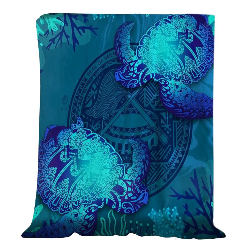 

CLOOCL Fashion Flannel Blankets Polynesia Blue Turtle Tattoo Pattern Throw Blanket Summer Keep Warm Air Conditioner Quilts