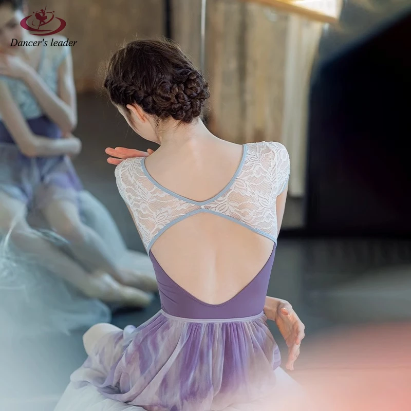 Балетный костюм трико для женщин с открытой спиной кружевной строчкой платье