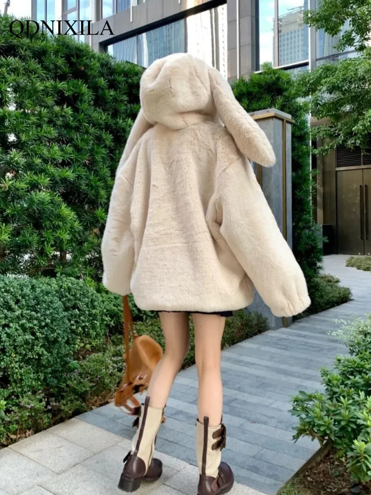 Winter Jacket Women 2022 New Imitation Rabbit Fur Thick Wool Cotton Coat Rabbit Ear Coat Woman Faux Fur Coat Jacket for Women